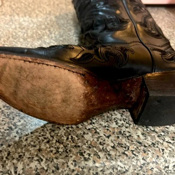 🕵️🕵️🕵️ REPUBLIC OF TEXAS BLACK HANDMADE COWBOY BOOT SIZE 6.5 EUC🕵️🕵️🕵️ - Picture 4 of 13